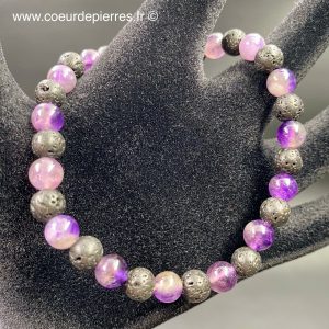 Bracelet améthyste et pierres de lave du Brésil “perles de 6 mm”