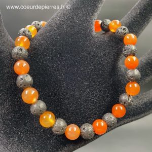 Bracelet cornaline, pierres de lave “perles 6mm”
