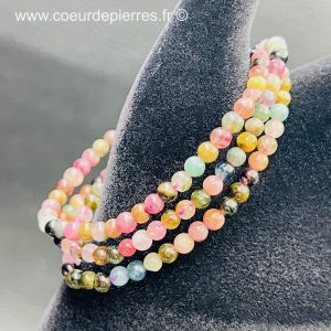 Bracelet collier en tourmaline multicolore « 3 rangs perles de 4mm »