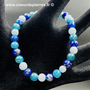 Bracelet Apatite Bleue, Lapis Lazuli et Aigue Marine « perles 6mm »
