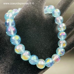 Bracelet en cristal de roche Aqua Aura du Brésil “perles de 8mm facettées”