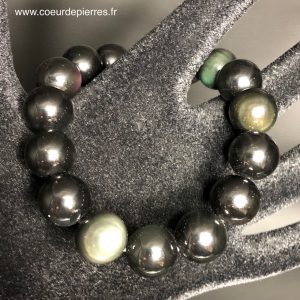 Bracelet en obsidienne oeil céleste du Mexique « perles de 12 mm »