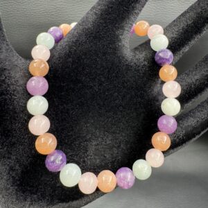Bracelet en Pierre de soleil, Quartz rose, Aigue Marine et Lépidolite