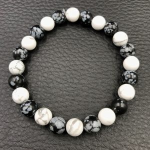 Bracelet perles howlite et obsidienne flocons de neige