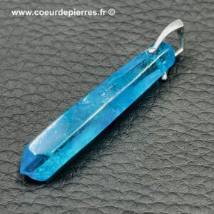 Pendentif cristal de roche aqua-aura “galet” (réf aa5)