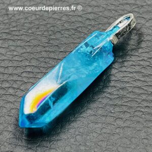 Pendentif cristal de roche aqua-aura “galet” (réf aa30)