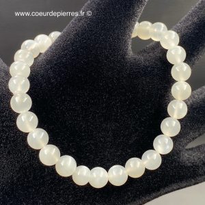 Bracelet pierre de lune adulaire blanche du Sri Lanka perles de 6mm