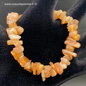 Bracelet chips en pierre de lune saumoné du Sri Lanka