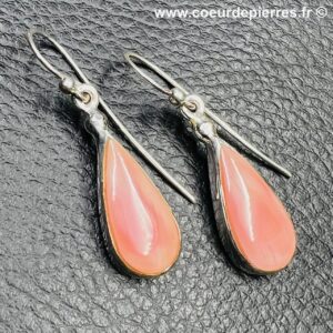 Boucles d’oreilles en opale rose des Andes (réf boo3)