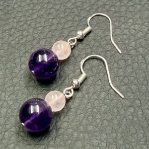 Boucles d’Oreilles Améthyste et Quartz Rose