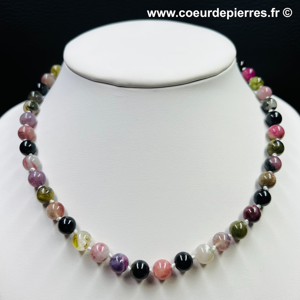 Collier tourmaline multicolore du Brésil « perles 8mm » (réf crt3)