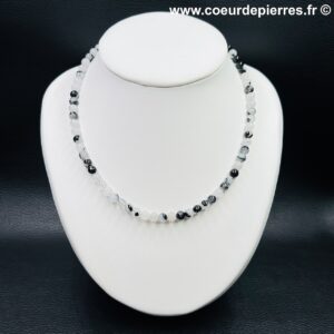 Collier quartz a inclusions de tourmaline “perles 6mm”(ref cqt3)