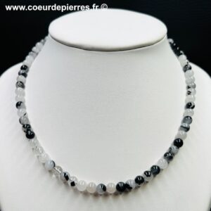 Collier quartz a inclusions de tourmaline “perles 6mm”(ref cqt3)