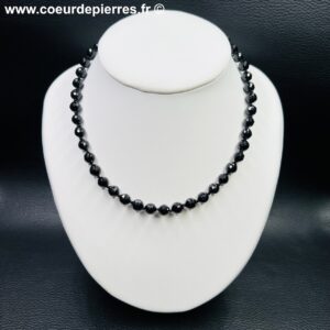 Collier en spinelle noir “perles facettées 8mm” (réf cspi1)