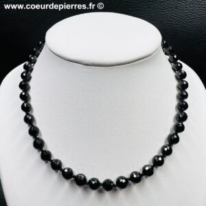 Collier en spinelle noir “perles facettées 8mm” (réf cspi1)