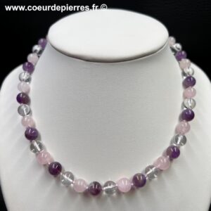 Collier améthyste et cristaux de roche (réf ca8)