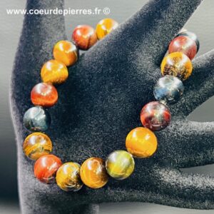 Bracelet trois yeux “perles 10mm” (tigre, faucon, taureau)