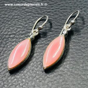 Boucles d’oreilles en opale rose du Pérou (réf boo2)