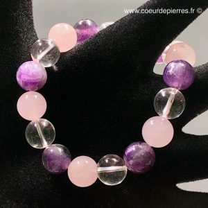 Bracelet aux cristaux de roche et améthyste “perles 10mm”