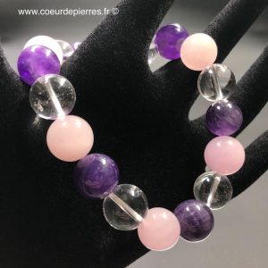 Bracelet aux cristaux de roche et améthyste “perles de 12mm”