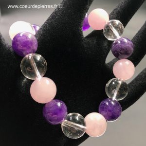 Bracelet aux cristaux de roche et améthyste “perles de 12mm”