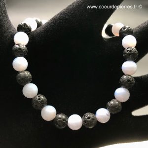 Bracelet en pierre de lave et calcédoine perles de 6mm