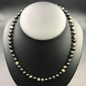 Collier perles en obsidienne dorée (réf cod1)