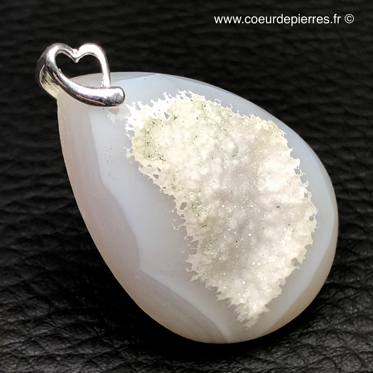 Pendentif vintage en agate naturelle - Tranche de pierre ancienne - Montres & Bijoux