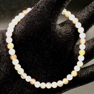Bracelet en pierre de lune adulaire blanche et saumoné du Sri Lanka perle de 4mm