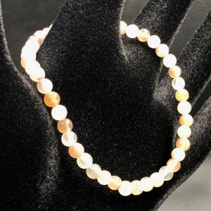 Bracelet en pierre de lune adulaire blanche et saumoné du Sri Lanka « perles de 4mm »