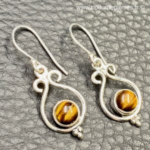Paire de boucles d’oreilles oeil de tigre d’Afrique du sud (réf boti6)