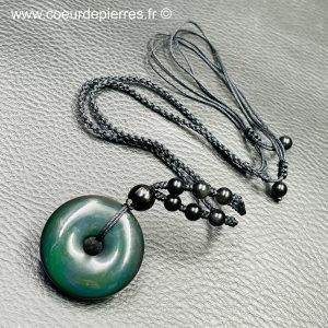 Pendentif et collier perles en obsidienne oeil céleste du Mexique (réf ooc27)