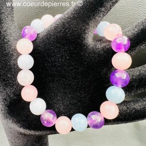 Bracelet Améthyste, Aigue Marine et Quartz Rose “perles 8mm”