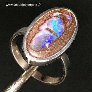 Bague argent massif avec opale boulder d’Australie taille 55 (réf bo4)
