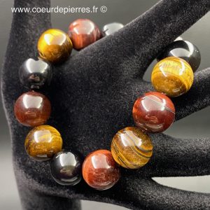 Bracelet au trois yeux “perles de 14mm” (tigre, faucon, taureau)