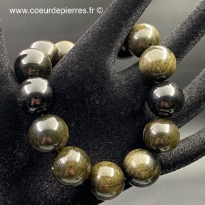 Bracelet en obsidienne doré du Mexique perles 16mm