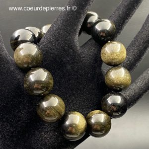 Bracelet en obsidienne doré du Mexique perles 16mm