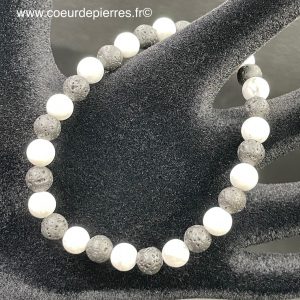 Bracelet perles howlite et pierre de lave « perle de 6mm »