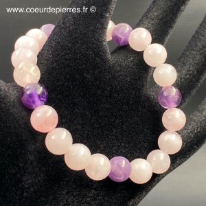 Bracelet améthyste et quartz rose « perles 8mm » (ref qra1)