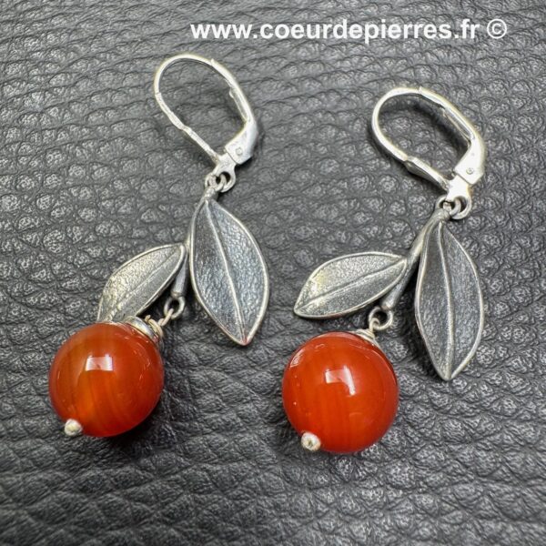 Boucles d'Oreilles en Cornaline (réf pboc3) – Image 3