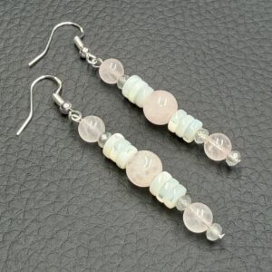 Boucles d'Oreilles en Quartz Rose et Nacre