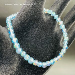 Bracelet en cristal de roche Aqua Aura du Brésil perles de 4mm “qualité extra”