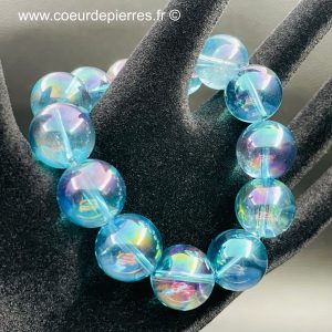 Bracelet en cristal de roche Aqua Aura du Brésil «perles de 15 mm»