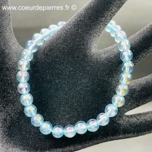 Bracelet en cristal de roche Aqua Aura du Brésil «perles de 6mm»