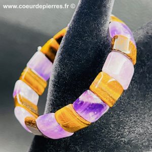Bracelet en améthyste et oeil de tigre “plaquettes” (réf bt2)