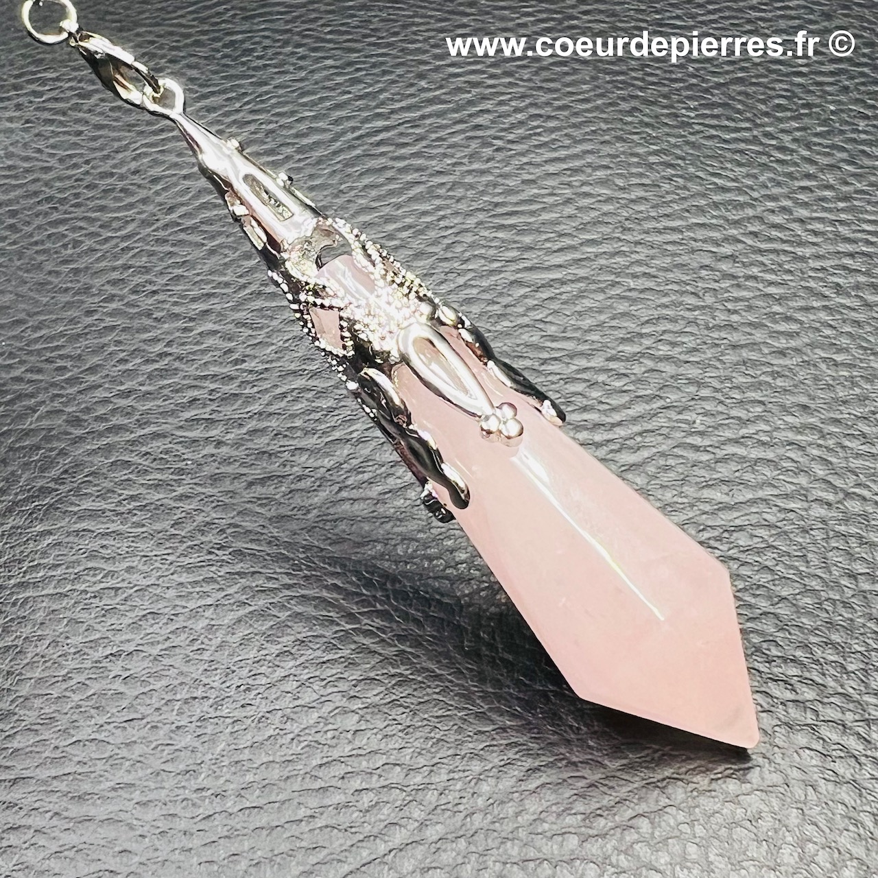 Pendule « elfique » en quartz rose du Brésil (réf p55)
