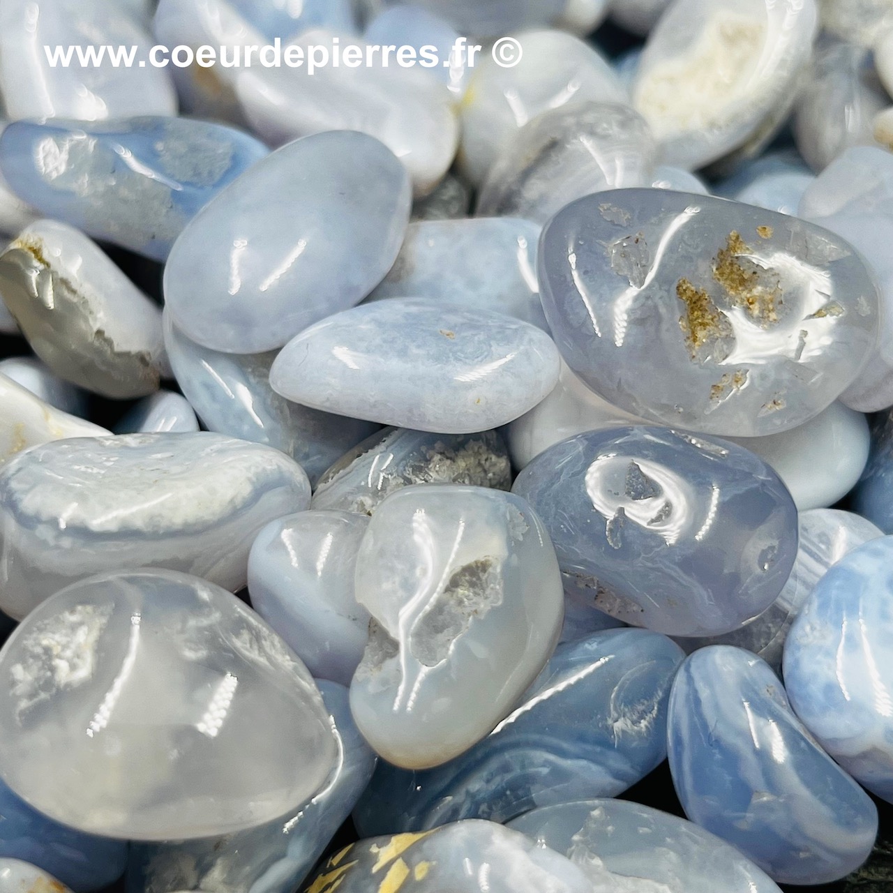 Calcédoine bleue du Brésil pierres roulées « petite taille »