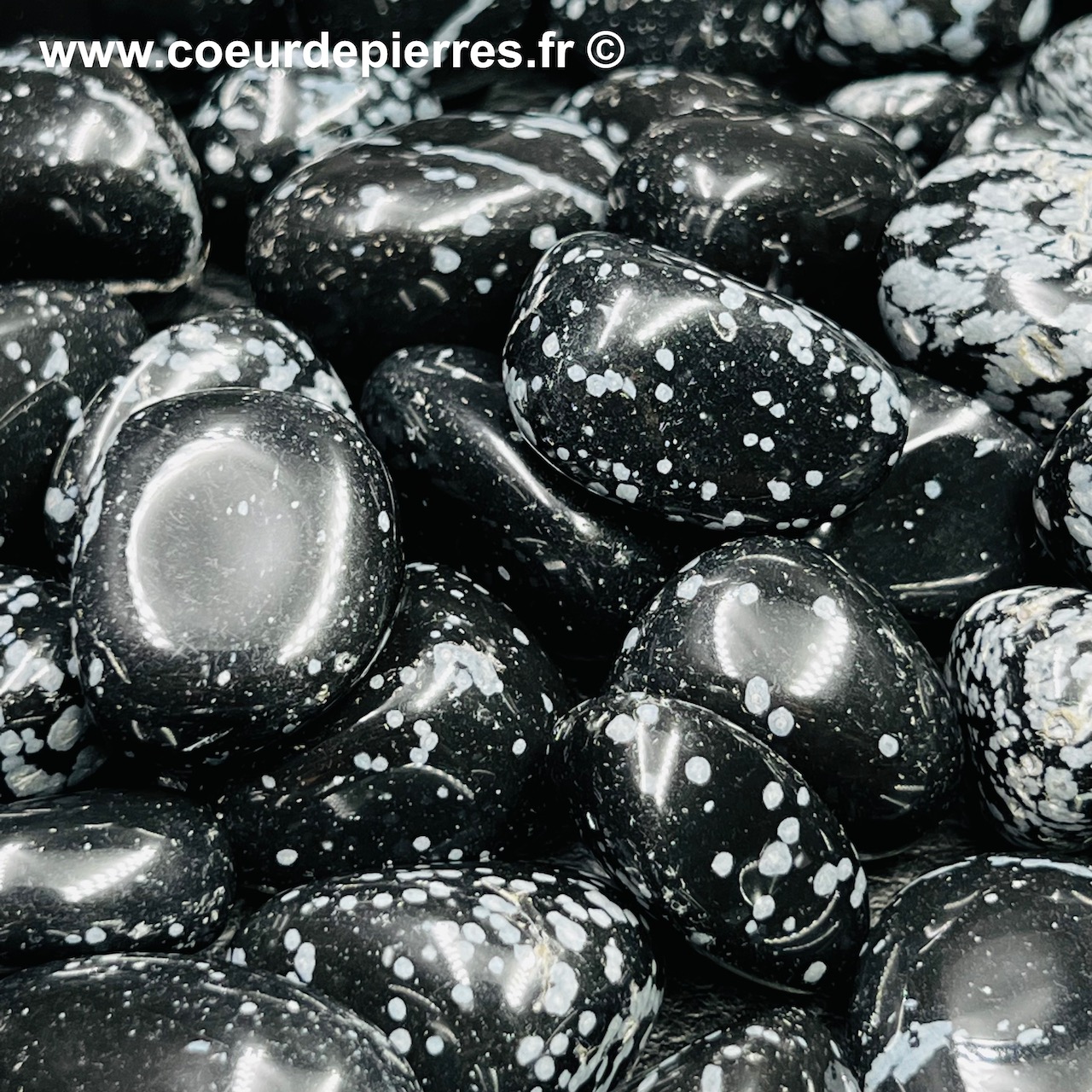 Obsidienne flocons de neige en pierre roulées « taille moyenne »
