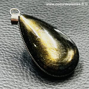 Pendentif obsidienne dorée du Mexique (réf oa6)