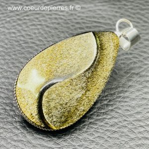Pendentif obsidienne doré du Mexique (réf oa4)
